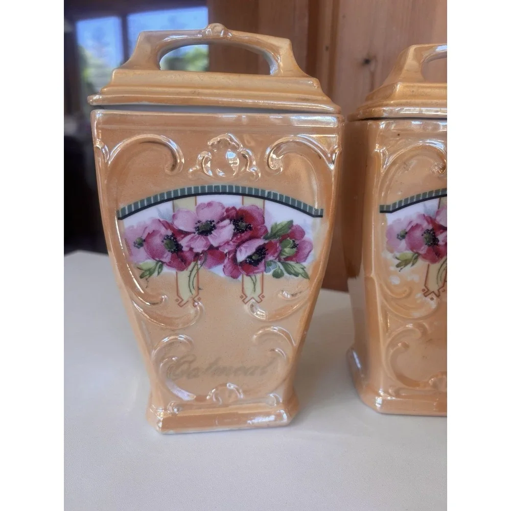 Vintage MEPOCO Germany Lusterware Canister Set Oatmeal Coffee Tea Sugar Salt